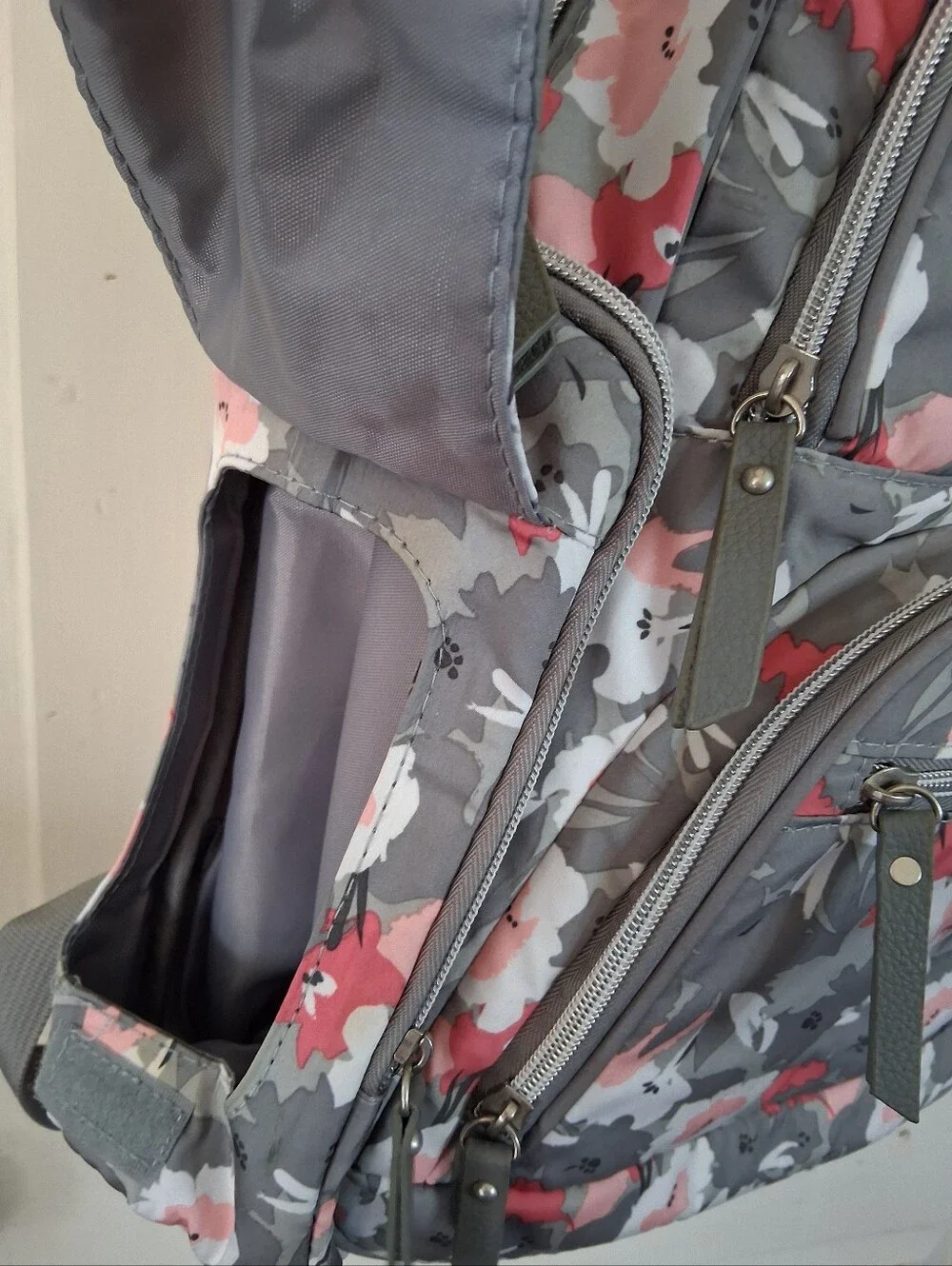 Bananafish Floral Gray, Pink, White Baby Diaper Bag Backpack with Changing Pad